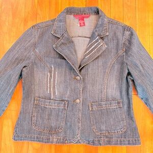 COSMOPOLITAN Jeanswear Blue Jean Blazer, Beaded Sequin Embellishments - MEDIUM